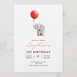 Invitation d'anniversaire d'éléphant bébé, 1er ann