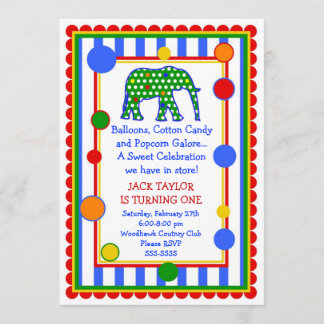 Invitation d'anniversaire d'éléphant de cirque