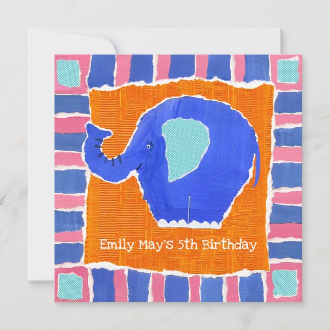 Invitation d'anniversaire d'éléphant personnalisée (Devant)