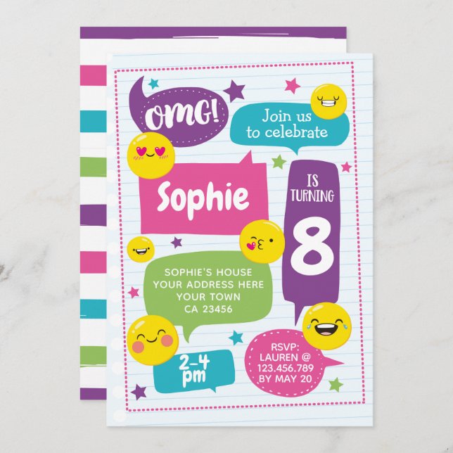 Invitation d'anniversaire d'Emoij (Devant / Derrière)