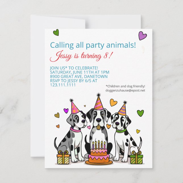 Invitation d'anniversaire d'enfants avec un chiot  (Dos)