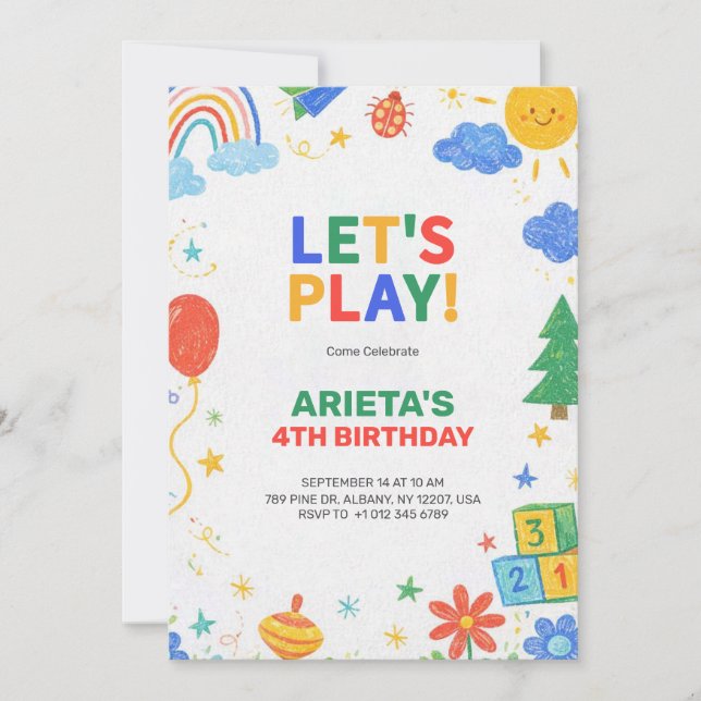 Invitation d'anniversaire d'enfants colorée  (Devant)