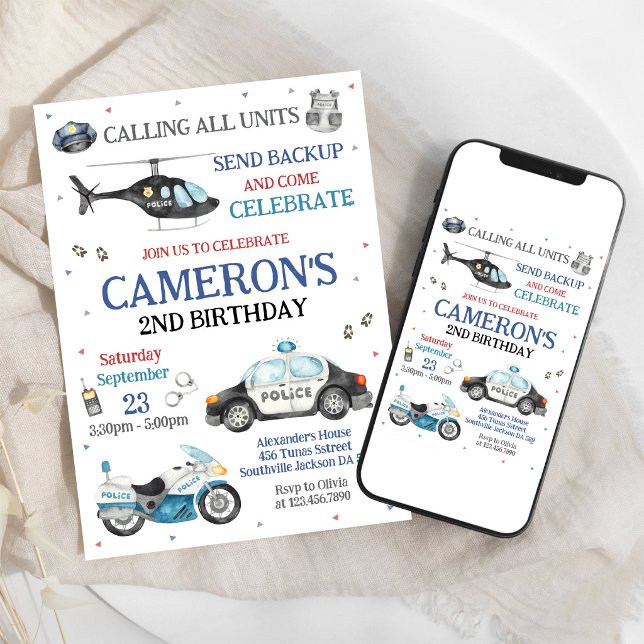 Invitation d'anniversaire d'enfants Officier de po (Créateur téléchargé)