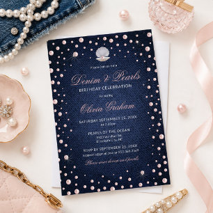 Invitation d'anniversaire Denim et perles roses
