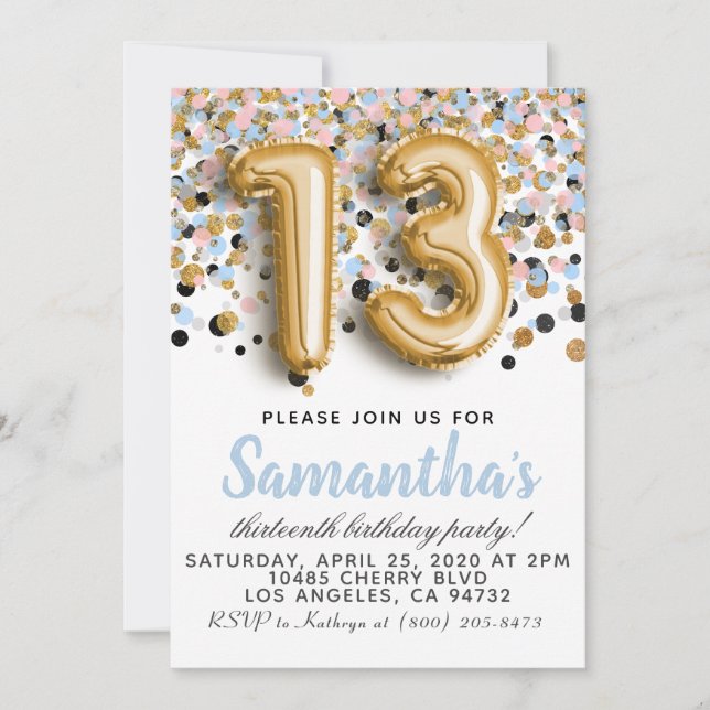 Invitation d'anniversaire des 13 ans (Devant)