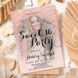 Invitation  d'anniversaire des 16 ans en ombre rose doré<br><div class="desc">Une ombre de douche moderne, jolie fausse paillettes d'or rose avec un bloc de couleur rose blush pastel Invitation de fête d'anniversaire Sweet 16 avec votre photo personnalisée avec un motif d'ombre d'or rose se fondant sur un fond rose. Parfait pour une princesse Sweet seize ans, parfaite pour elle, la...</div>