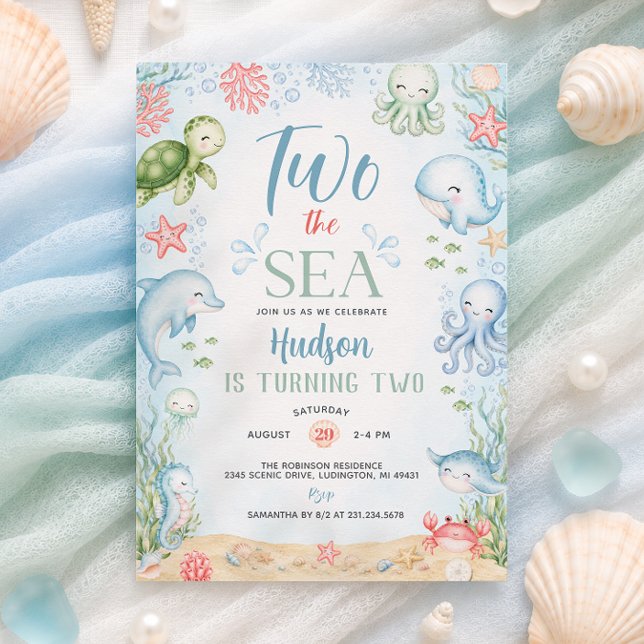Invitation d'anniversaire des 2 ans de Two the Sea (Two the Sea Boy 2nd Birthday Invitation)