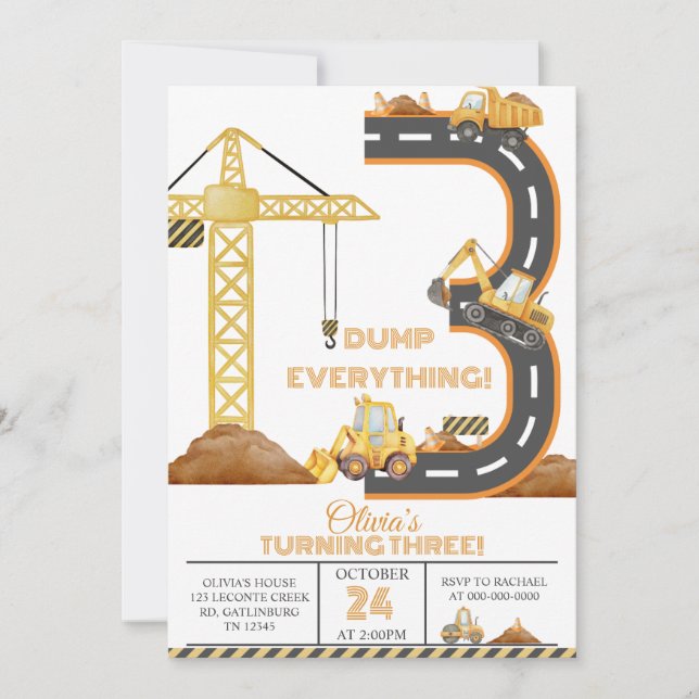 Invitation d'anniversaire des 3 ans de camion de c (Devant)