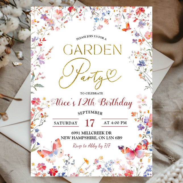 Invitation d'anniversaire des adolescentes Fleur s (Créateur téléchargé)