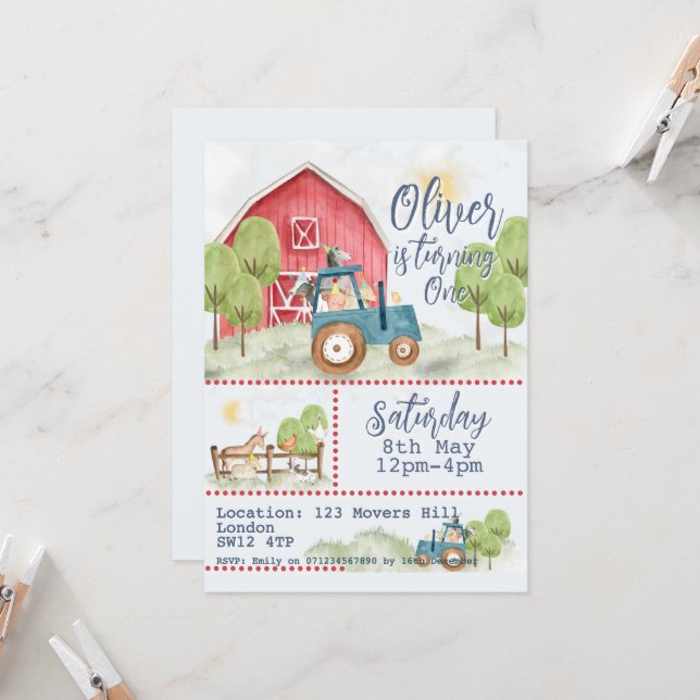 🎉🚜 Invitation d'anniversaire des amis de la ferm (Devant/Arrière en situation)