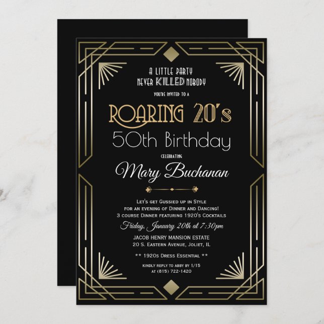 Invitation d'anniversaire des années 20 (Devant / Derrière)