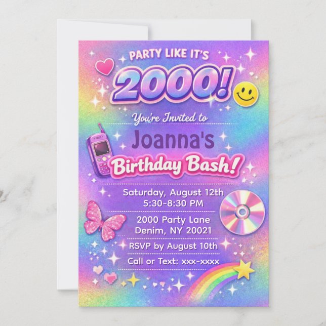 Invitation d'anniversaire des années 2000 Fête Y2K (Devant)