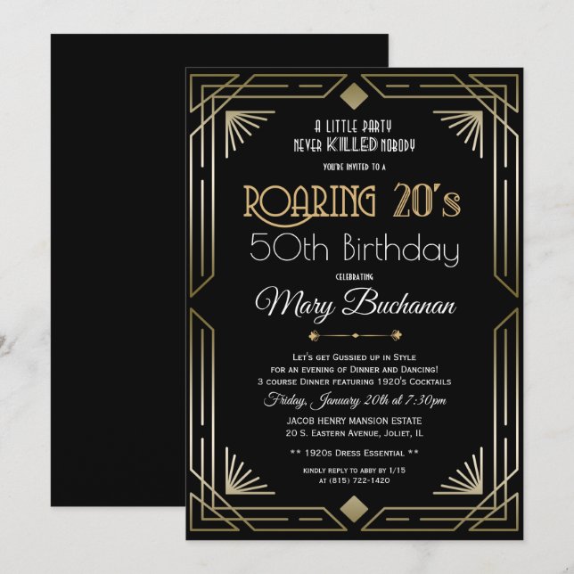 Invitation d'anniversaire des Années folles (Devant / Derrière)