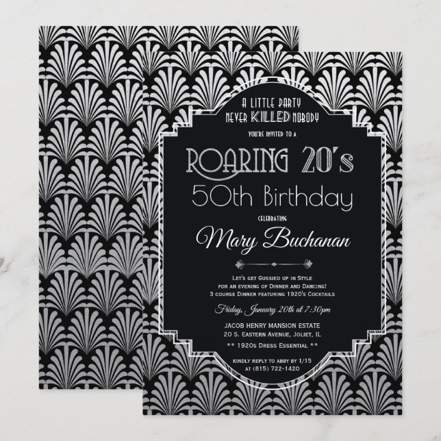 Invitation d'anniversaire des Années folles (Devant / Derrière)