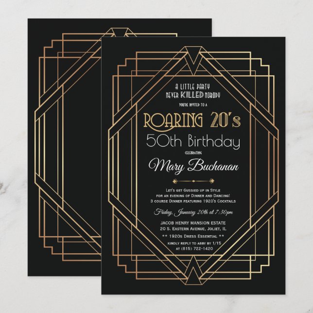 Invitation d'anniversaire des Années folles (Devant / Derrière)