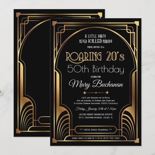 Invitation d'anniversaire des Années folles (Devant / Derrière)