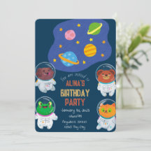 Invitation d'anniversaire des astronautes animaux