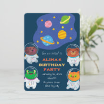 Invitation d'anniversaire des astronautes animaux