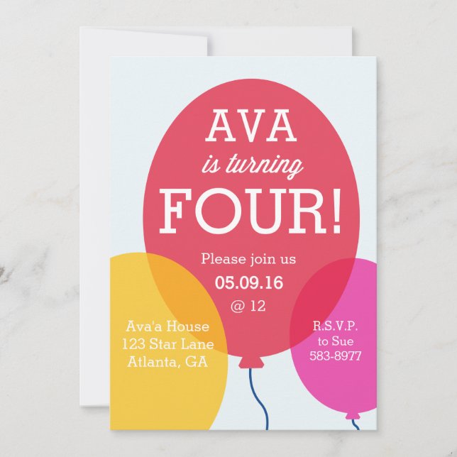 Invitation d'anniversaire des ballons (Devant)