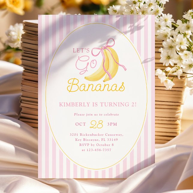 Invitation d'anniversaire des bananes roses 2 ans (Créateur téléchargé)