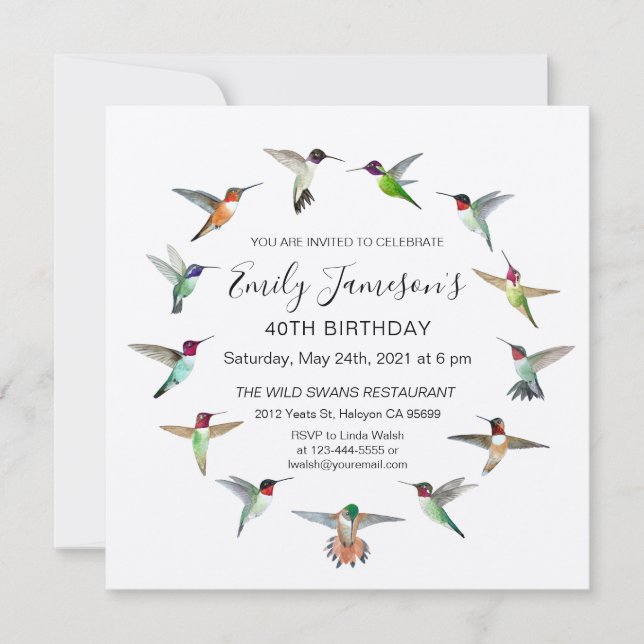 Invitation d'anniversaire des colibris (Devant)