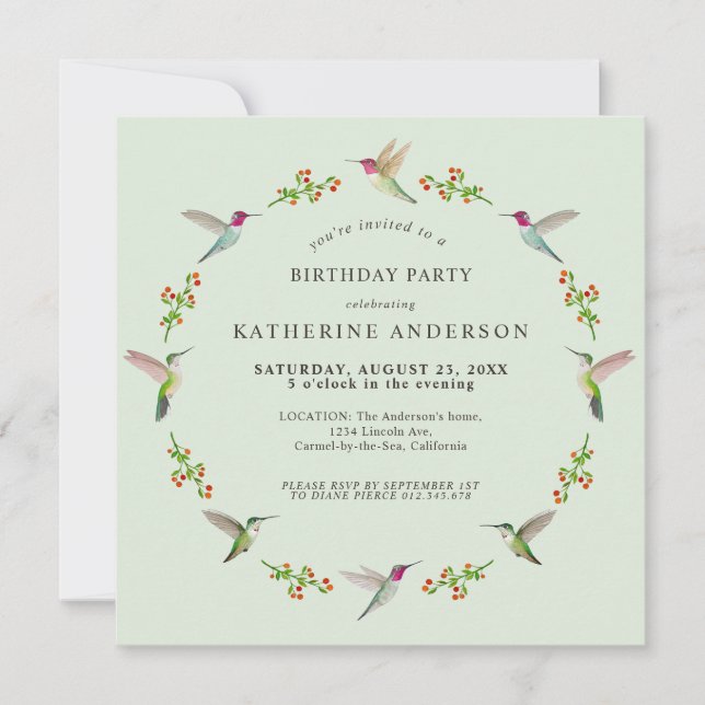 Invitation d'anniversaire des colibris d'Anna (Devant)