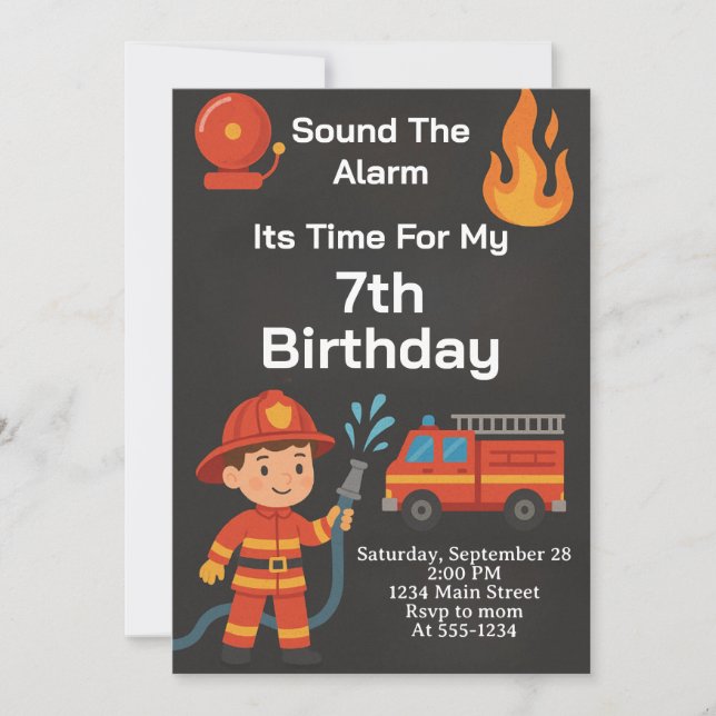 Invitation d'anniversaire des enfants de pompier (Devant)