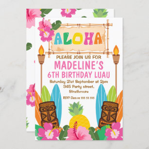 Invitation d'anniversaire des filles Aloha Luau