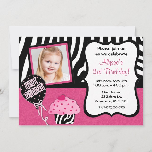 Invitation d'anniversaire des filles de Cupcake Ze (Devant)
