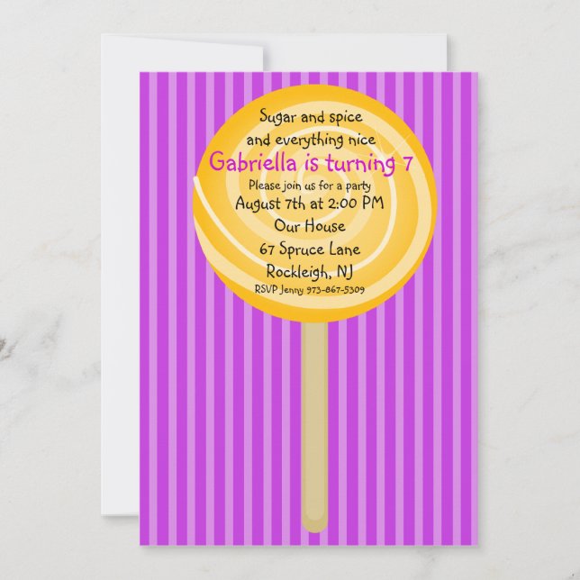 Invitation d'anniversaire des filles de la Lollipo (Devant)