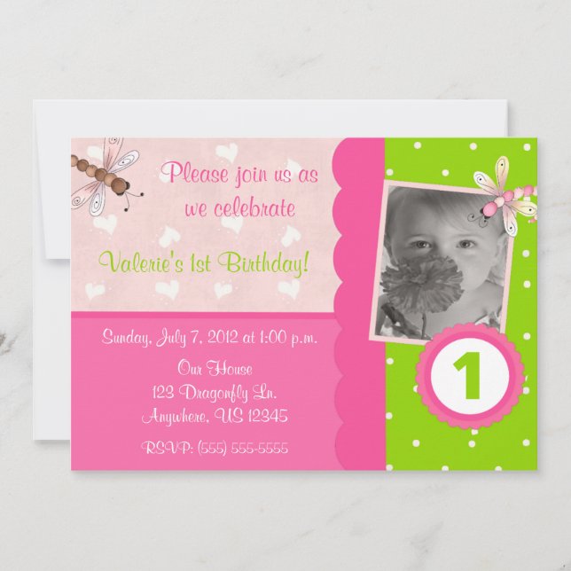 Invitation d'anniversaire des filles des libellule (Devant)
