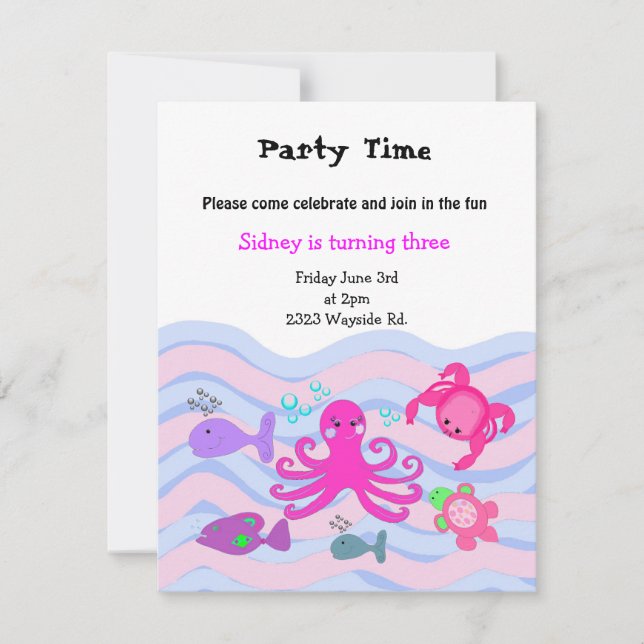 Invitation d'anniversaire des filles sous la mer (Devant)