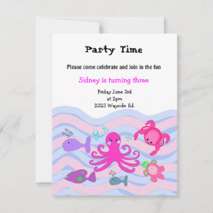 Invitation d'anniversaire des filles sous la mer