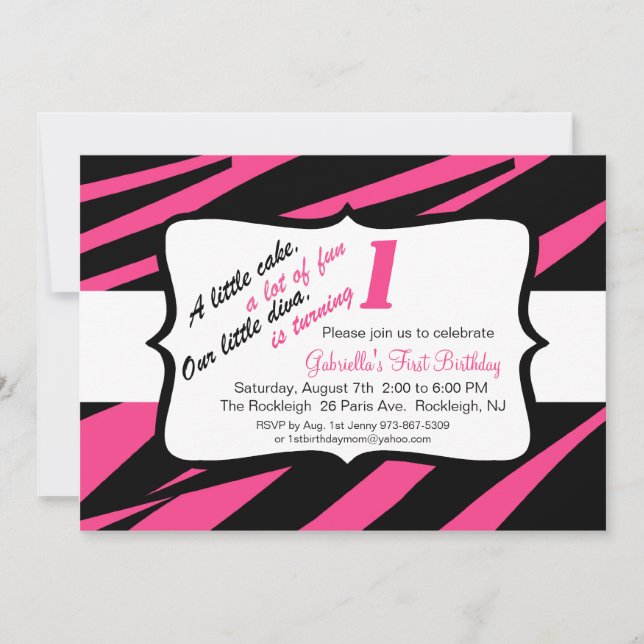 Invitation d'anniversaire des filles Zebra roses e (Devant)