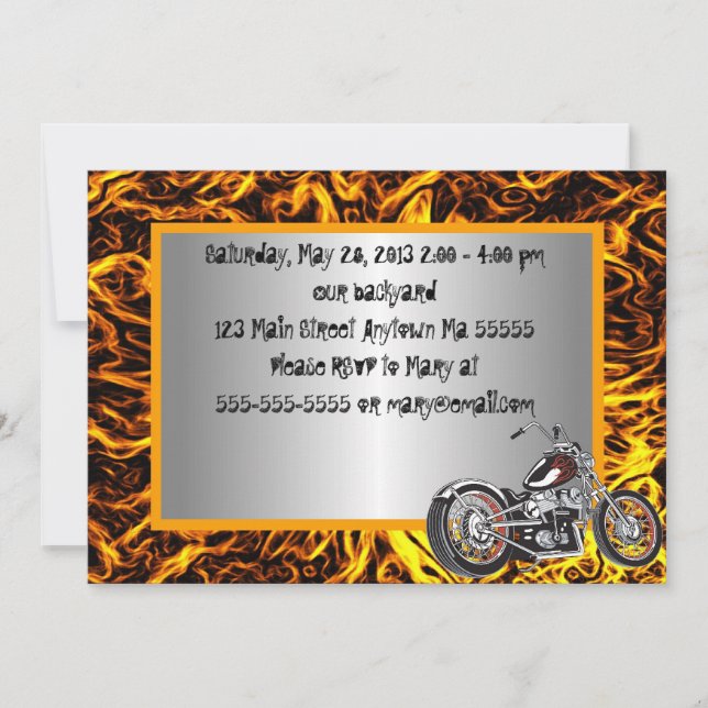 Invitation d'anniversaire des flammes de motocyles (Devant)