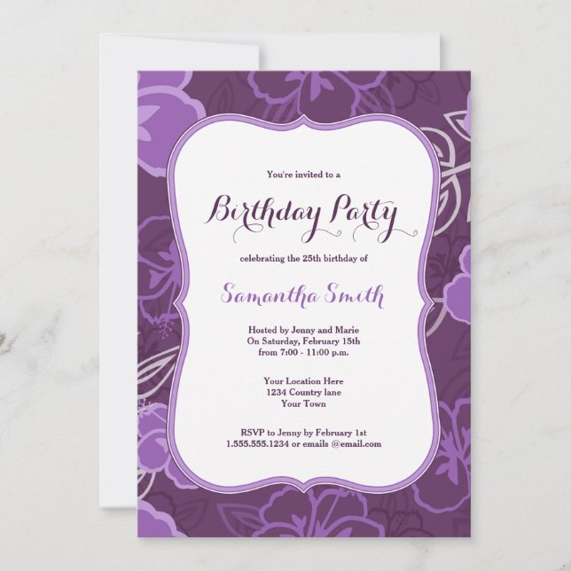 Invitation d'anniversaire des fleurs d'Hibiscus d' (Devant)