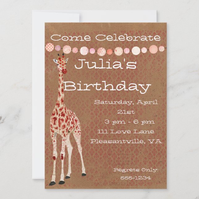 Invitation d'anniversaire des Giraffes de la Rose  (Devant)