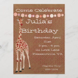 Invitation d'anniversaire des Giraffes de la Rose