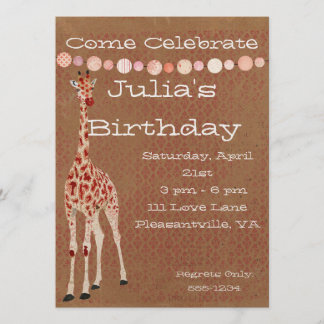 Invitation d'anniversaire des Giraffes de la Rose
