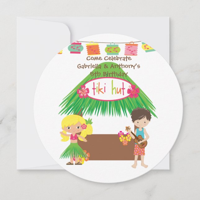 Invitation d'anniversaire des Twins Tiki Hut Round (Devant)