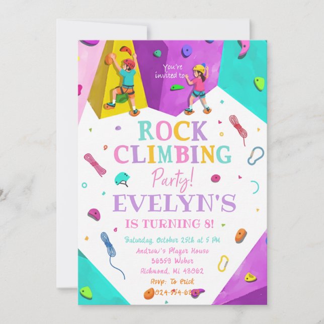 Invitation d'anniversaire d'escalade de fille pers (Devant)