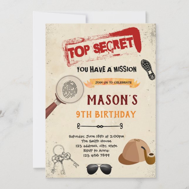Invitation d'anniversaire d'espionnage de l'agent  (Devant)