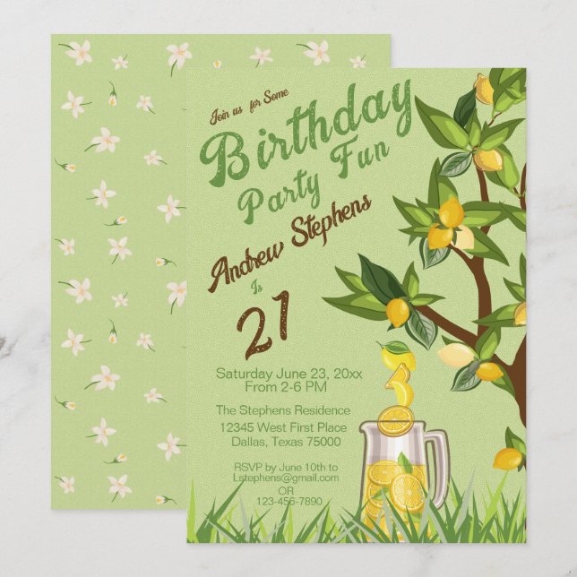 Invitation d'anniversaire d'été au citron (Devant / Derrière)