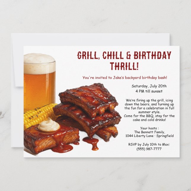 Invitation d'anniversaire d'été BBQ avec Bière Jar (Devant)