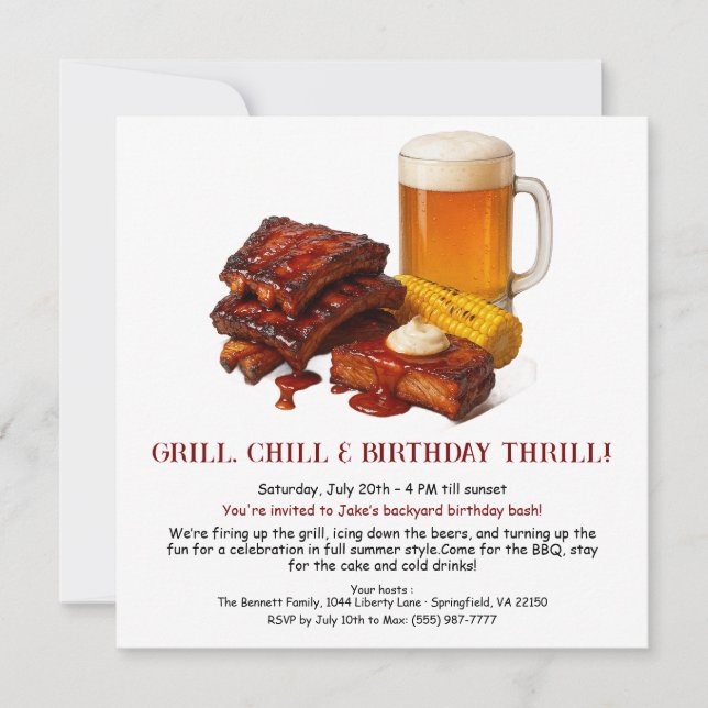 Invitation d'anniversaire d'été BBQ avec Bière Jar (Devant)