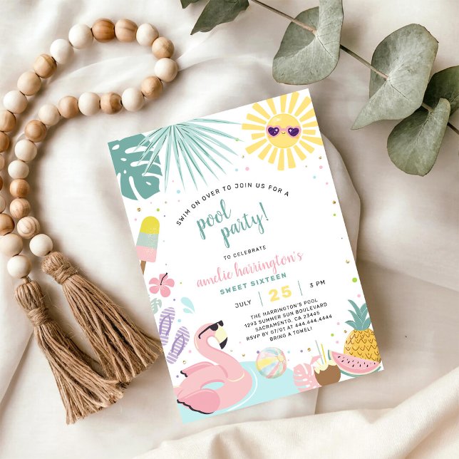 Invitation d'anniversaire d'été fête à la piscine (Créateur téléchargé)