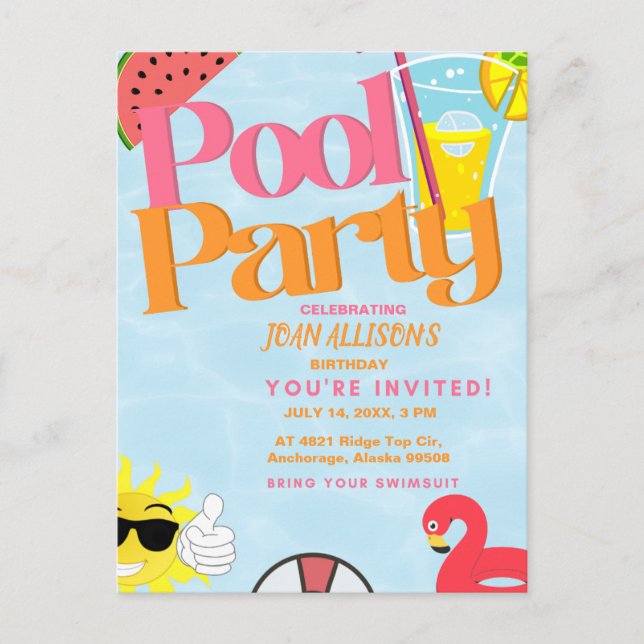 Invitation d'anniversaire d'été fête au bord de la (Devant)