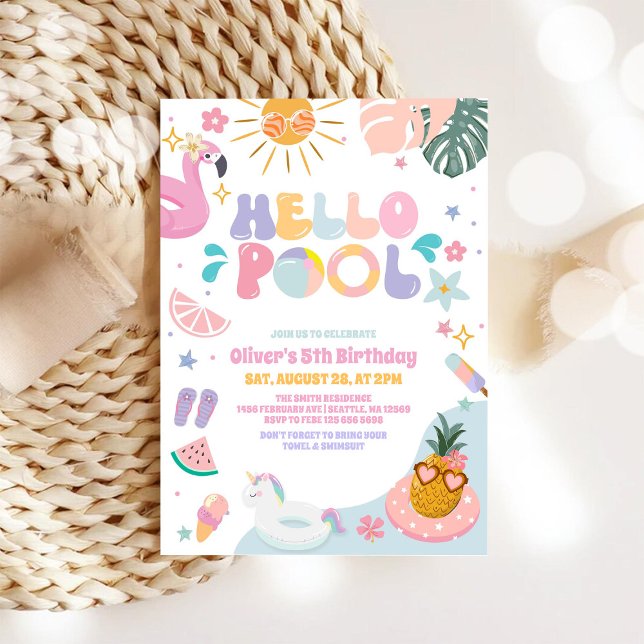 Invitation d'anniversaire d'été Fête au Piscine He (Créateur téléchargé)