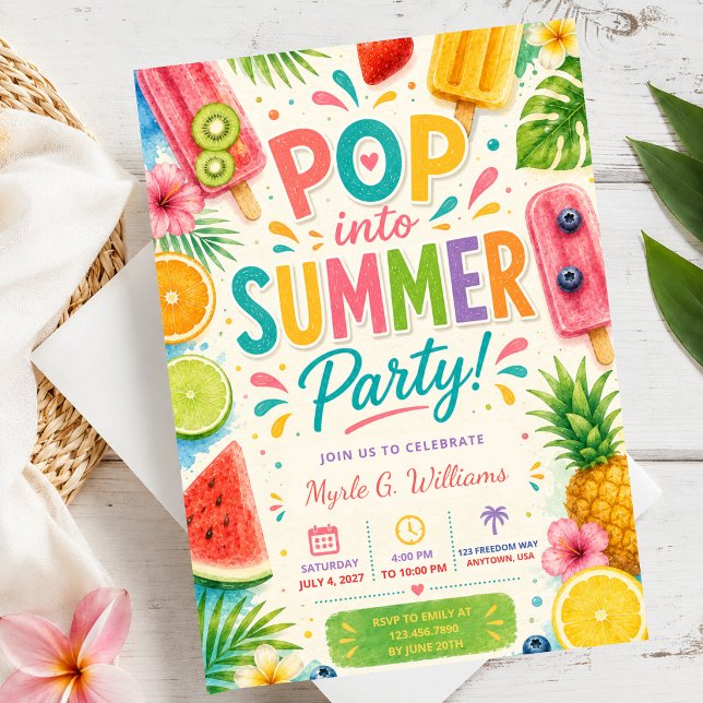 Invitation d'anniversaire d'été Popsicle Fruité Tr (Créateur téléchargé)