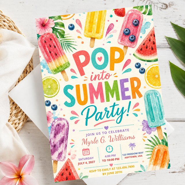 Invitation d'anniversaire d'été Popsicle Piscine F (Créateur téléchargé)